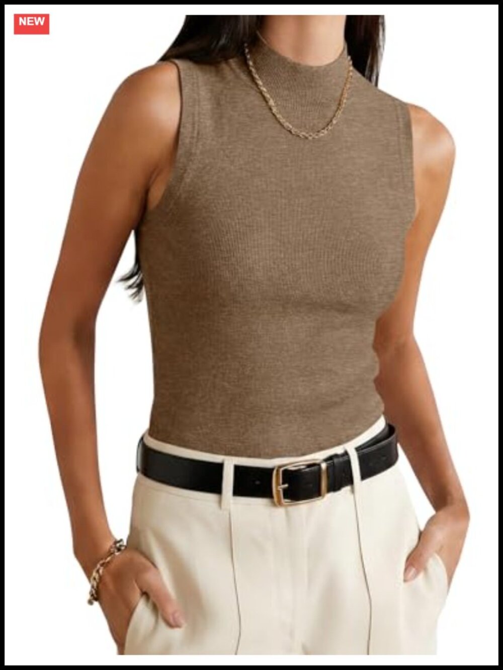 Wool Blend Sleeveless Mock Neck Tank Top Knit Sweater Vest Business Casual